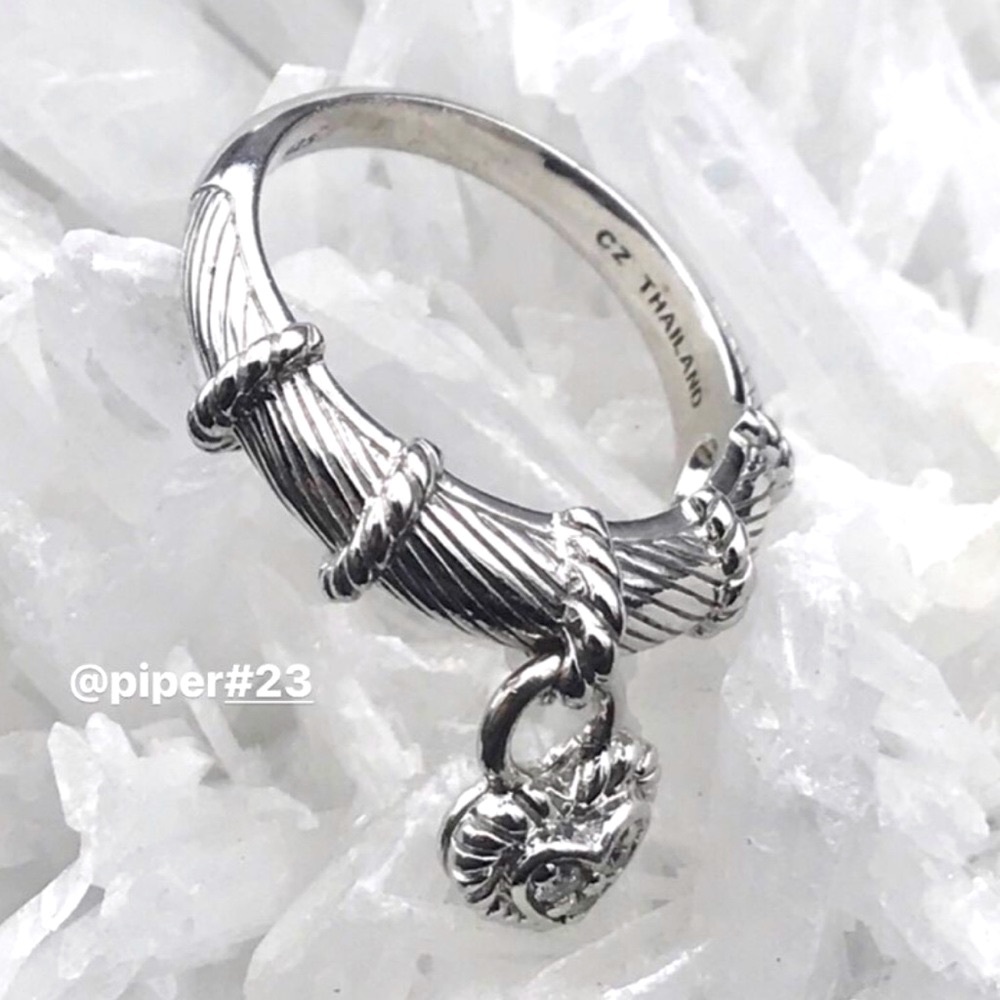 Judith Ripka Diamonique Heart Love Charm Sterling Silver Ring - Picture 5 of 12